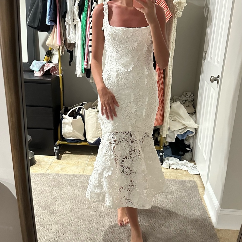 Bardot White Floral Lace Midi Dress